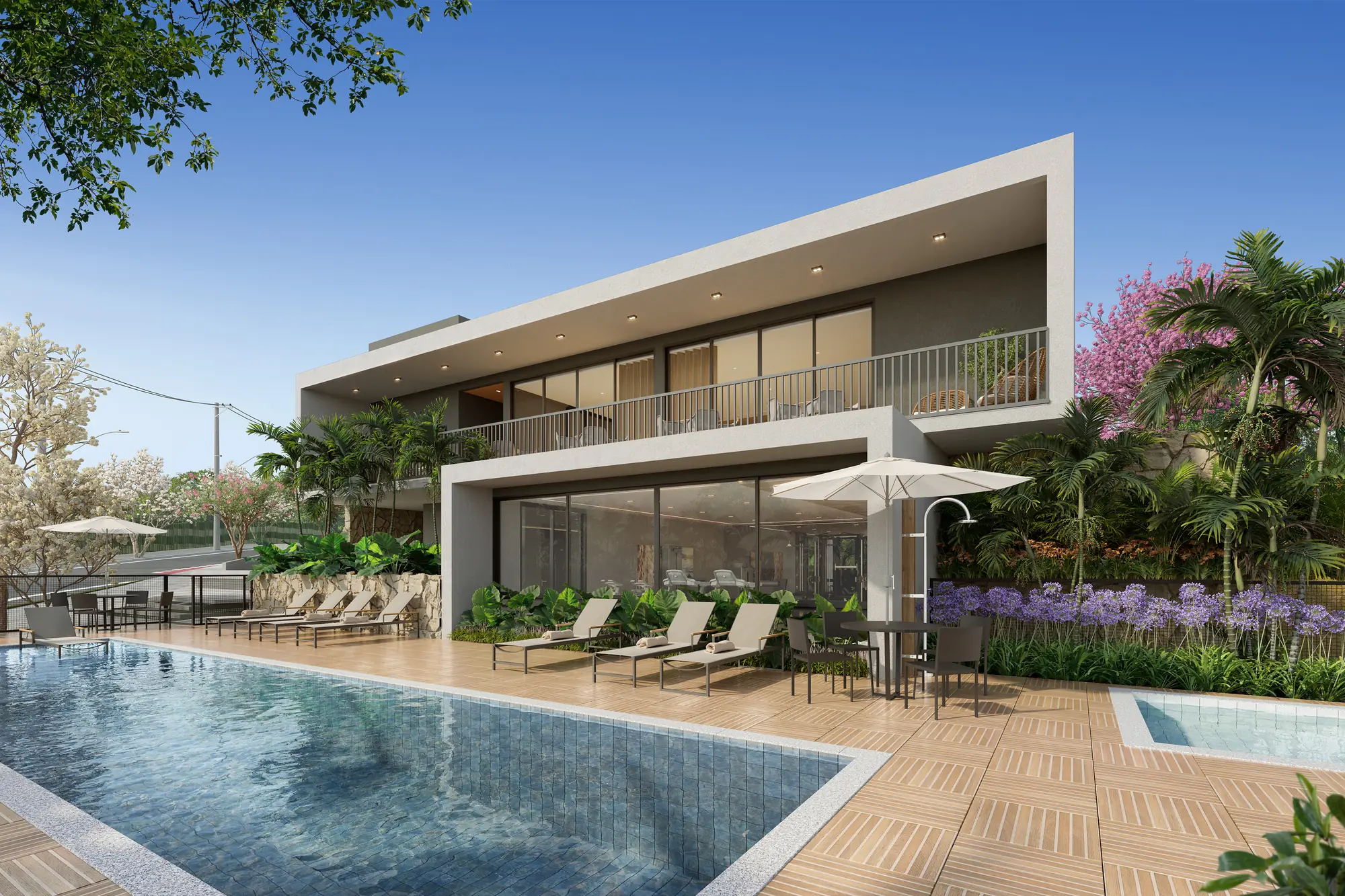 Piscina adulto com deck molhado